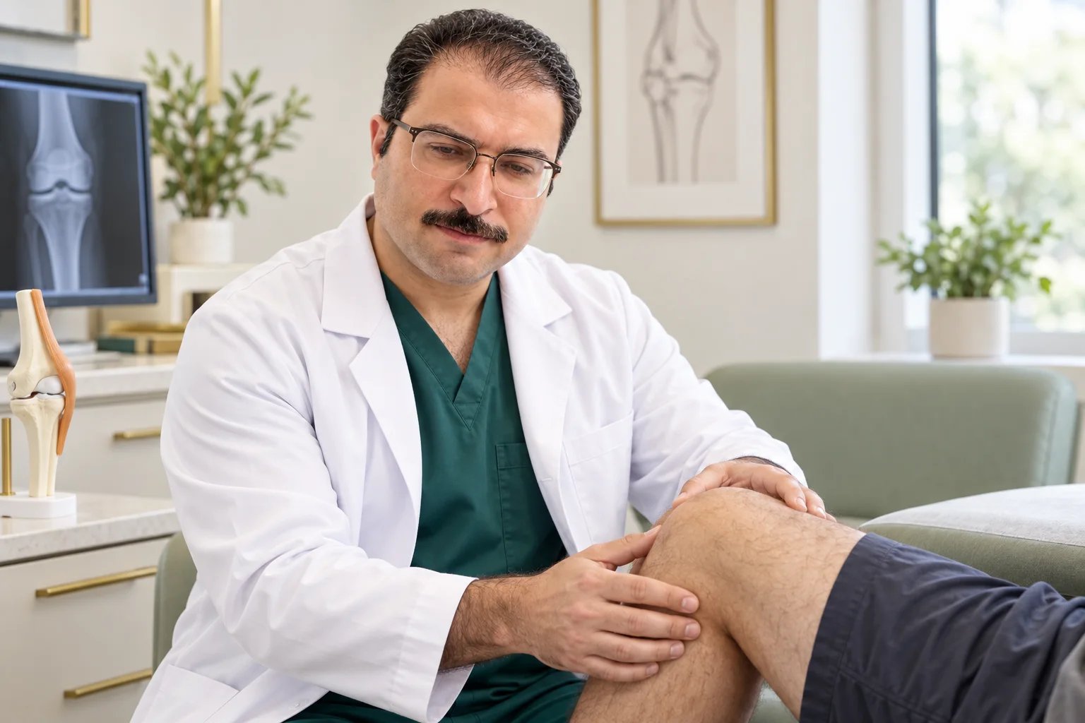 بازسازی تصویری معاینه زانو با چهره دکتر رضا فرحناک